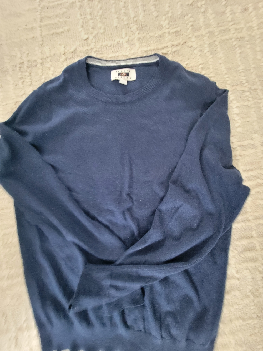 Joseph Abboud Navy and White Rib-Trim Crewneck, L